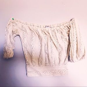 Off the shoulder sheer lace crop top